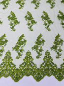 ELEGANT BEADED FLORAL LACE ON MESH FABRIC (By The Yard) - New Creations Fabric & Foam Inc