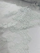 ELEGANT BEADED FLORAL LACE ON MESH FABRIC (By The Yard) - New Creations Fabric & Foam Inc