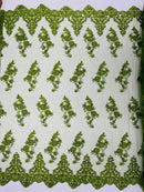 ELEGANT BEADED FLORAL LACE ON MESH FABRIC (By The Yard) - New Creations Fabric & Foam Inc