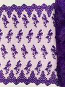 ELEGANT BEADED FLORAL LACE ON MESH FABRIC (By The Yard) - New Creations Fabric & Foam Inc