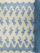 ELEGANT BEADED FLORAL LACE ON MESH FABRIC (By The Yard) - New Creations Fabric & Foam Inc