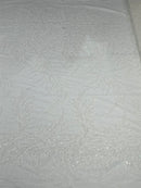 FASHION BEADED LACE ON GLITTER MESH FABRIC (By The Yard) - New Creations Fabric & Foam Inc