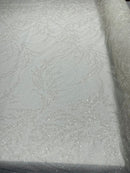 FASHION BEADED LACE ON GLITTER MESH FABRIC (By The Yard) - New Creations Fabric & Foam Inc