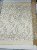 FASHION VINE BEADED LACE ON A MESH FABRIC (By The Yard) - New Creations Fabric & Foam Inc