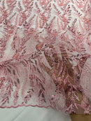 Feather and Vine Beaded Lace Fabric 54” Wide| New Creations Fabric & Foam Inc. - New Creations Fabric & Foam Inc