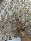 Feather and Vine Beaded Lace Fabric 54” Wide| New Creations Fabric & Foam Inc. - New Creations Fabric & Foam Inc