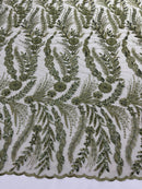 Feather and Vine Beaded Lace Fabric 54” Wide| New Creations Fabric & Foam Inc. - New Creations Fabric & Foam Inc