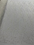 Feather and Vine Beaded Lace Fabric 54” Wide| New Creations Fabric & Foam Inc. - New Creations Fabric & Foam Inc