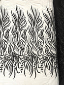 FEATHER BEADED LACE ON MESH FABRIC (By The Yard) - New Creations Fabric & Foam Inc