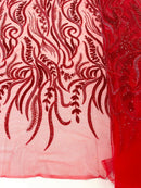 FEATHER BEADED LACE ON MESH FABRIC (By The Yard) - New Creations Fabric & Foam Inc