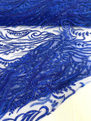 FEATHER BEADED LACE ON MESH FABRIC (By The Yard) - New Creations Fabric & Foam Inc