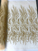 FEATHER BEADED LACE ON MESH FABRIC (By The Yard) - New Creations Fabric & Foam Inc