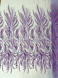 FEATHER BEADED LACE ON MESH FABRIC (By The Yard) - New Creations Fabric & Foam Inc