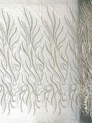 FEATHER BEADED LACE ON MESH FABRIC (By The Yard) - New Creations Fabric & Foam Inc