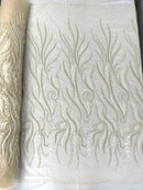 FEATHER BEADED LACE ON MESH FABRIC (By The Yard) - New Creations Fabric & Foam Inc