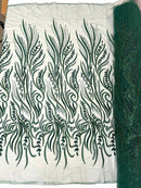 FEATHER BEADED LACE ON MESH FABRIC (By The Yard) - New Creations Fabric & Foam Inc