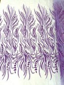 FEATHER BEADED LACE ON MESH FABRIC (By The Yard) - New Creations Fabric & Foam Inc