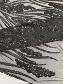 Feather damask shiny sequin design 54” Wide| New Creations Fabric & Foam Inc. - New Creations Fabric & Foam Inc