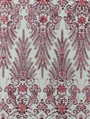 Floral 3D Palm Damask with Glitter in a Mesh Lace| New Creations Fabric & Foam Inc. - New Creations Fabric & Foam Inc