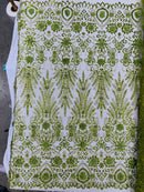 Floral 3D Palm Damask with Glitter in a Mesh Lace| New Creations Fabric & Foam Inc. - New Creations Fabric & Foam Inc