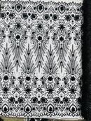 Floral 3D Palm Damask with Glitter in a Mesh Lace| New Creations Fabric & Foam Inc. - New Creations Fabric & Foam Inc