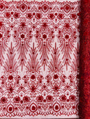 Floral 3D Palm Damask with Glitter in a Mesh Lace| New Creations Fabric & Foam Inc. - New Creations Fabric & Foam Inc