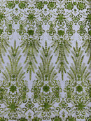 Floral 3D Palm Damask with Glitter in a Mesh Lace| New Creations Fabric & Foam Inc. - New Creations Fabric & Foam Inc