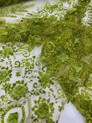 Floral 3D Palm Damask with Glitter in a Mesh Lace| New Creations Fabric & Foam Inc. - New Creations Fabric & Foam Inc