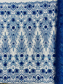 Floral 3D Palm Damask with Glitter in a Mesh Lace| New Creations Fabric & Foam Inc. - New Creations Fabric & Foam Inc