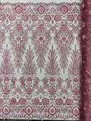 Floral 3D Palm Damask with Glitter in a Mesh Lace| New Creations Fabric & Foam Inc. - New Creations Fabric & Foam Inc