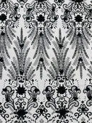 Floral 3D Palm Damask with Glitter in a Mesh Lace| New Creations Fabric & Foam Inc. - New Creations Fabric & Foam Inc