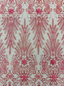 Floral 3D Palm Damask with Glitter in a Mesh Lace| New Creations Fabric & Foam Inc. - New Creations Fabric & Foam Inc