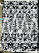 Floral 3D Palm Damask with Glitter in a Mesh Lace| New Creations Fabric & Foam Inc. - New Creations Fabric & Foam Inc