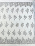 Floral corded embroider with sequins on a mesh lace fabric - prom - sold by the yard. - New Creations Fabric & Foam Inc