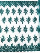 Floral corded embroider with sequins on a mesh lace fabric - prom - sold by the yard. - New Creations Fabric & Foam Inc