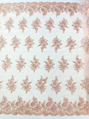 Floral corded embroider with sequins on a mesh lace fabric - prom - sold by the yard. - New Creations Fabric & Foam Inc