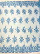 Floral corded embroider with sequins on a mesh lace fabric - prom - sold by the yard. - New Creations Fabric & Foam Inc