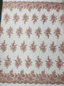 Floral corded embroider with sequins on a mesh lace fabric - prom - sold by the yard. - New Creations Fabric & Foam Inc