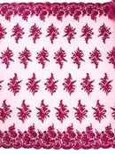 Floral corded embroider with sequins on a mesh lace fabric - prom - sold by the yard. - New Creations Fabric & Foam Inc