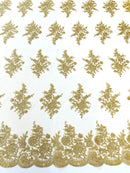 Floral corded embroider with sequins on a mesh lace fabric - prom - sold by the yard. - New Creations Fabric & Foam Inc