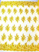 Floral corded embroider with sequins on a mesh lace fabric - prom - sold by the yard. - New Creations Fabric & Foam Inc