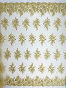 Floral corded embroider with sequins on a mesh lace fabric - prom - sold by the yard. - New Creations Fabric & Foam Inc