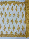 FLORAL DAMASK BEADED LACE ON MESH FABRIC (By The Yard) - New Creations Fabric & Foam Inc