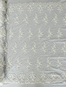 FLORAL DAMASK BEADED LACE ON MESH FABRIC (By The Yard) - New Creations Fabric & Foam Inc