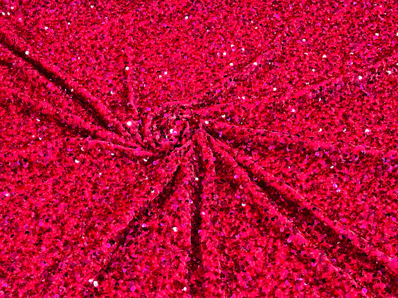 Fuchsia Sequin On A Fuchsia Stretch Velvet Fabric 5mm,58 Inches wide /Prom/ Sold By The Yard.