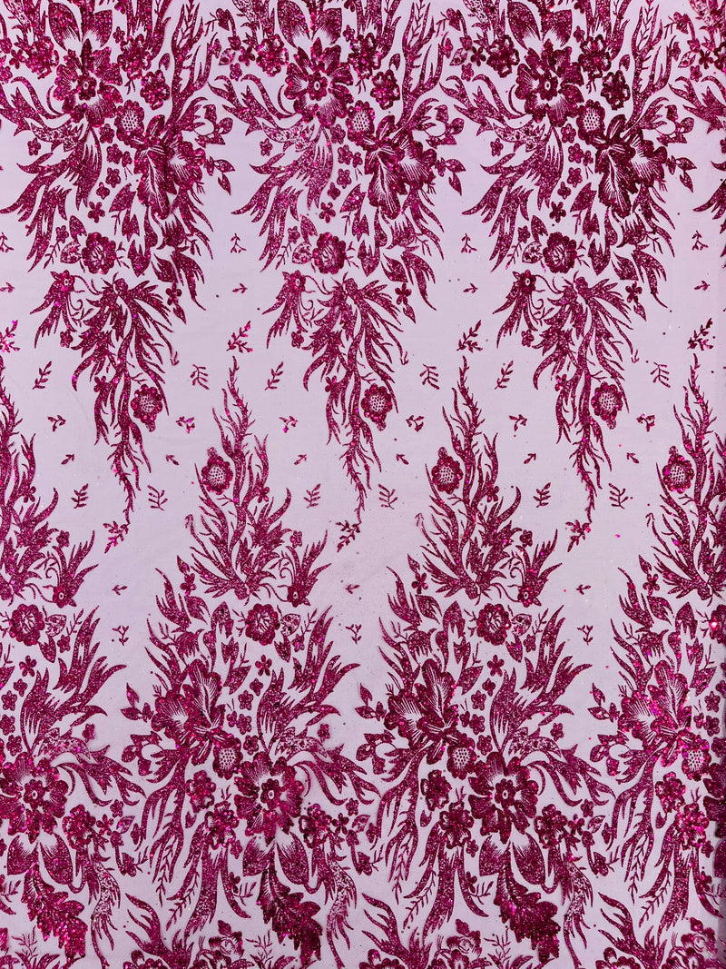 Big Glitter Damask Design On A Mesh Lace Fabric/Prom/Sold By The Yard