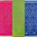 Geometric diamond sequin design on power mesh| New Creations Fabric & Foam Inc - New Creations Fabric & Foam Inc
