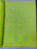 Geometric diamond sequin design on power mesh| New Creations Fabric & Foam Inc - New Creations Fabric & Foam Inc