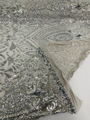 Geometric diamond sequin design on power mesh| New Creations Fabric & Foam Inc - New Creations Fabric & Foam Inc