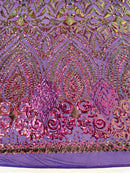 Geometric diamond sequin design on power mesh| New Creations Fabric & Foam Inc - New Creations Fabric & Foam Inc